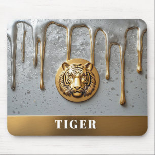 Goldener Tigerkopf mit tropfendem Metall 🐯 Mousepad
