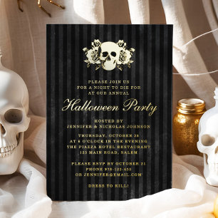 Goldener Totenkopf Gothic Schwarze Halloween-Party Folieneinladung