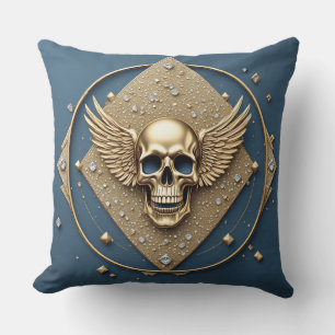 ☠️ Goldener Totenkopf mit Flügeln Gothic Geschenk Kissen