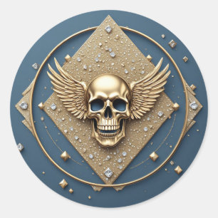 ☠️ Goldener Totenkopf mit Flügeln Gothic Geschenk Runder Aufkleber