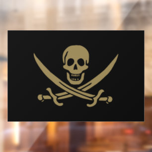 Goldener Totenkopf und Schwerter Piratenflagge von Fensteraufkleber