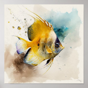 Goldener tropischer Fisch mit weicher Tealfarb-Was Poster