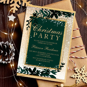 goldener Typografie Schnee elegant grün Weihnachte Einladung