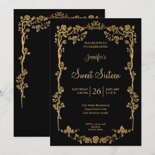Goldener Verzierte Blumenrahmen Sweet 16 Einladung
