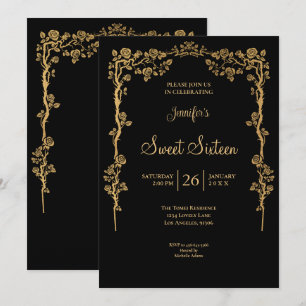 Goldener Verzierte Blumenrahmen Sweet 16 Einladung