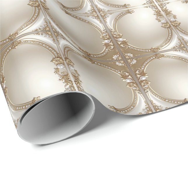 Goldener verzierter Rahmen mit Perlen Geschenkpapi Geschenkpapier (Rolleneckpunkt)