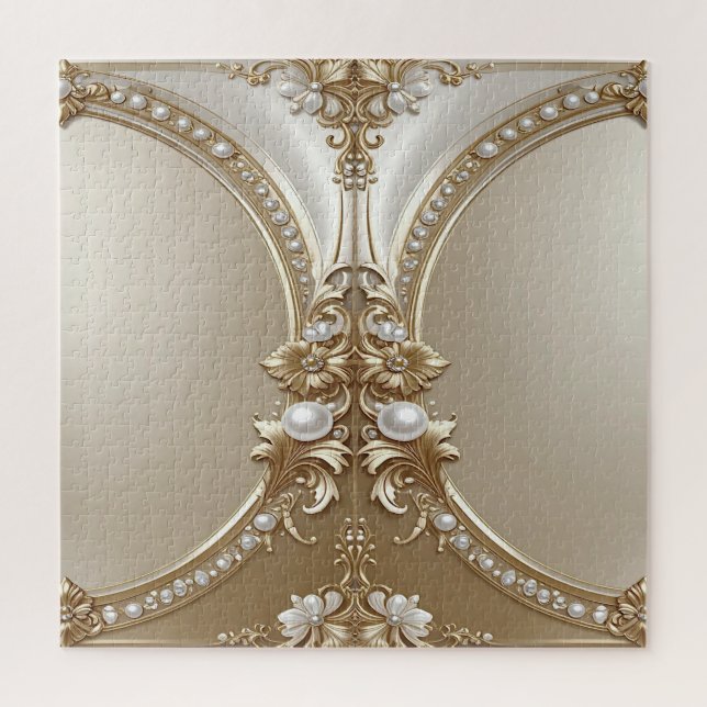 Goldener verzierter Rahmen mit Perlen Puzzle (Vertikal)