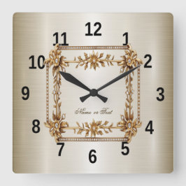 Goldener verzierter Rechteck-Diamant-Blumen Glänze Quadratische Wanduhr