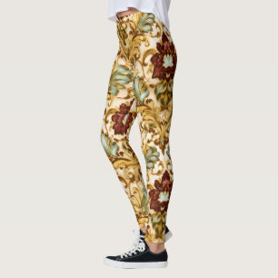 Goldener viktorianischer floraler Damast mit Salbe Leggings