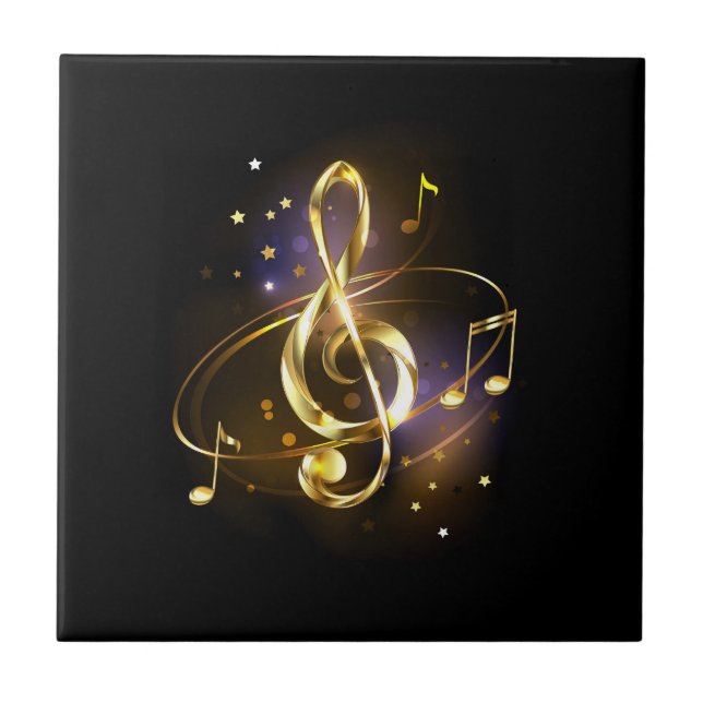 Goldener Violinschlüssel Musik Fliese (Vorderseite)