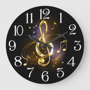 Goldener Violinschlüssel Musik Große Wanduhr