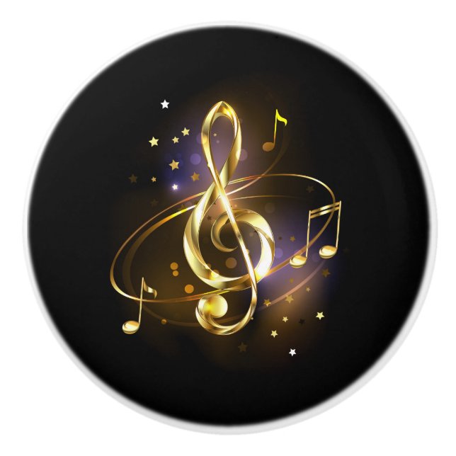 Goldener Violinschlüssel Musik Keramikknauf (Vorderseite)