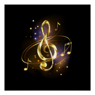 Goldener Violinschlüssel Musik Poster