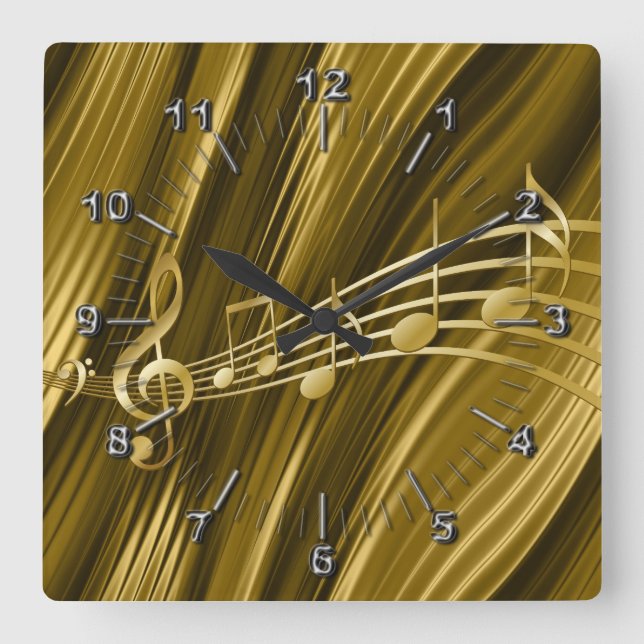 Goldener Violinschlüssel Quadratische Wanduhr (Vorderseite)