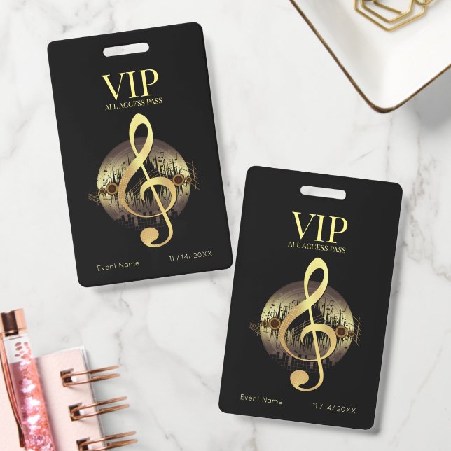 Goldener Violinschlüssel VIP All Access Bold Minim Ausweis (Büro)