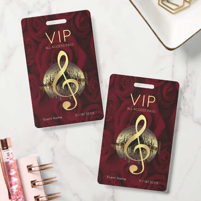 Goldener Violinschlüssel VIP All-Access Elegante R Ausweis (Büro)