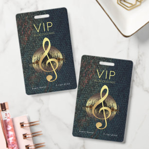 Goldener Violinschlüssel VIP All-Access Fiber-Text Ausweis
