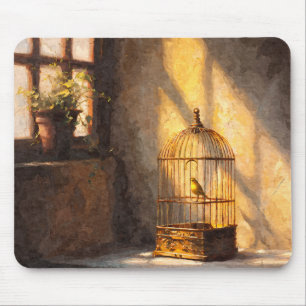 Goldener Vogelkäfig Sonnenlicht Fenster Mauspad