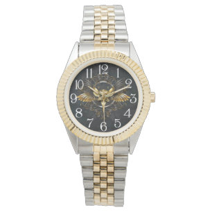 Goldener Vogelschädel auf schwarzem Hintergrund Armbanduhr