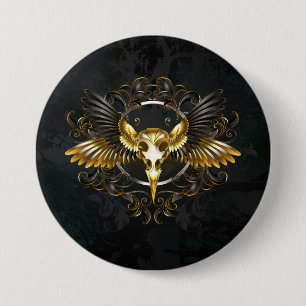 Goldener Vogelschädel auf schwarzem Hintergrund Button