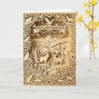 Goldener Waldhirsch Prägedruck Alles Gute zum Gebu