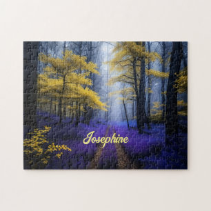 Goldener Weg durch den blauen Wald Puzzle
