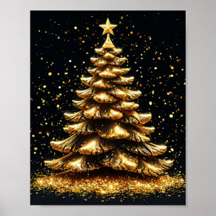 Goldener Weihnachtsbaum Elegante Festtags-Wandkuns Poster