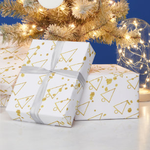 Goldener Weihnachtsbaum Geometrisches Muster Geschenkpapier