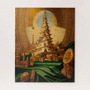 Goldener Weihnachtsbaum mit Eiffelturm Puzzle