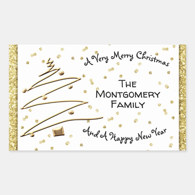Goldener Weihnachtsbaum Rechteckiger Aufkleber (Vorderseite)