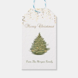 Goldener Weihnachtsbaum, Sterne Konfetti Geschenk Geschenkanhänger