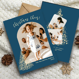 Goldener Weihnachtsbaum Zwei Foto 2022 Urlaub Feiertagskarte