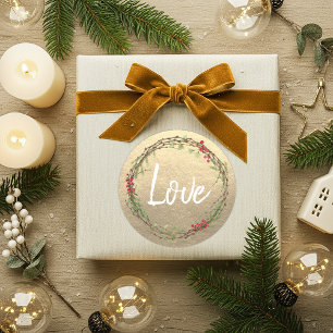 Goldener Weihnachtskranz Liebe Runder Aufkleber
