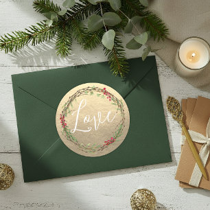 Goldener Weihnachtskranz Liebe Runder Aufkleber