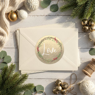 Goldener Weihnachtskranz Liebe Runder Aufkleber