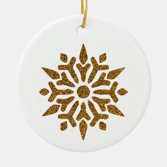 Goldener Weihnachtsschneeflockenstar Keramik Ornament (Vorne)
