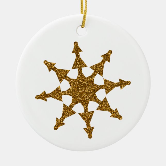 Goldener Weihnachtsschneeflockenstar Keramik Ornament (Vorne)