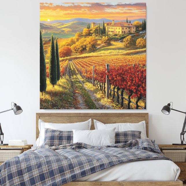 Goldener Weinwanderweg - Toskana Premium Leinwand (Insitu (Schlafzimmer))