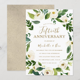 Goldener weißer Blumenkranz 50. Hochzeitstag Einladung