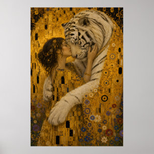 Goldener Weißer Tiger Ewiger Kuss Fantasy-Kunst Poster
