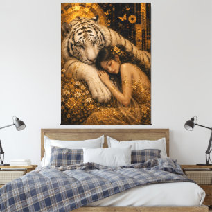 Goldener Weißer Tiger Ewiger Wächter Fantasy-Kunst Leinwanddruck