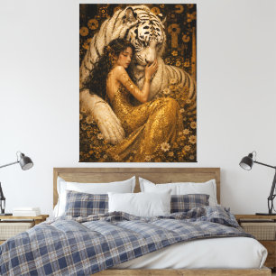 Goldener Weißer Tiger Göttliche Fantasy-Kunst Leinwanddruck