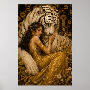 Goldener Weißer Tiger Göttliche Fantasy-Kunst Poster