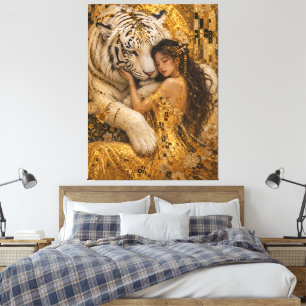 Goldener Weißer Tiger Königliche Fantasy-Kunst Leinwanddruck