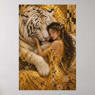 Goldener Weißer Tiger Königliche Fantasy-Kunst Poster