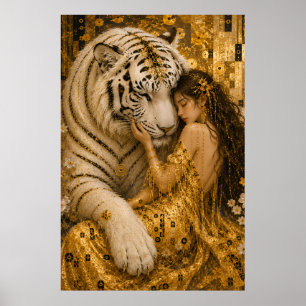 Goldener Weißer Tiger Wächter Fantasy-Kunst Poster