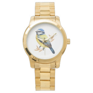 Goldener Weizen und Blaumeise Armbanduhr