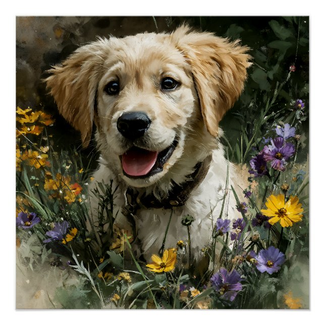 Goldener Welpen Wildblume Freude Poster (Vorderseite)