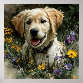 Goldener Welpen Wildblume Freude Poster