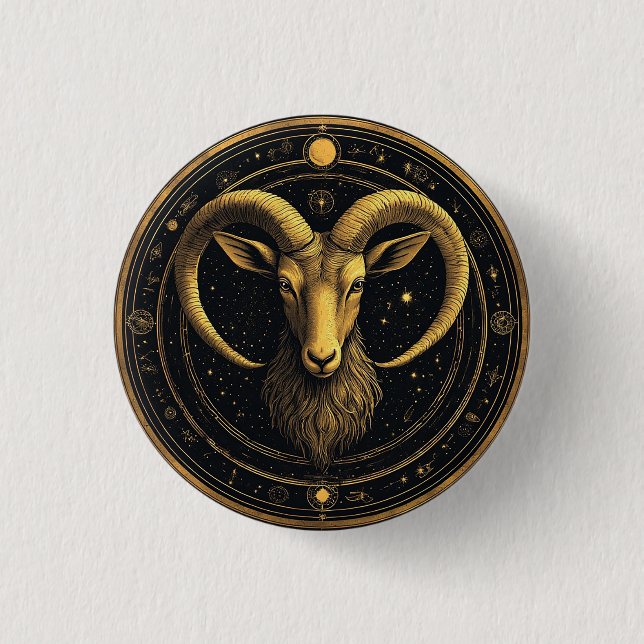 Goldener Widder-Zodiakschild Button (Vorderseite)